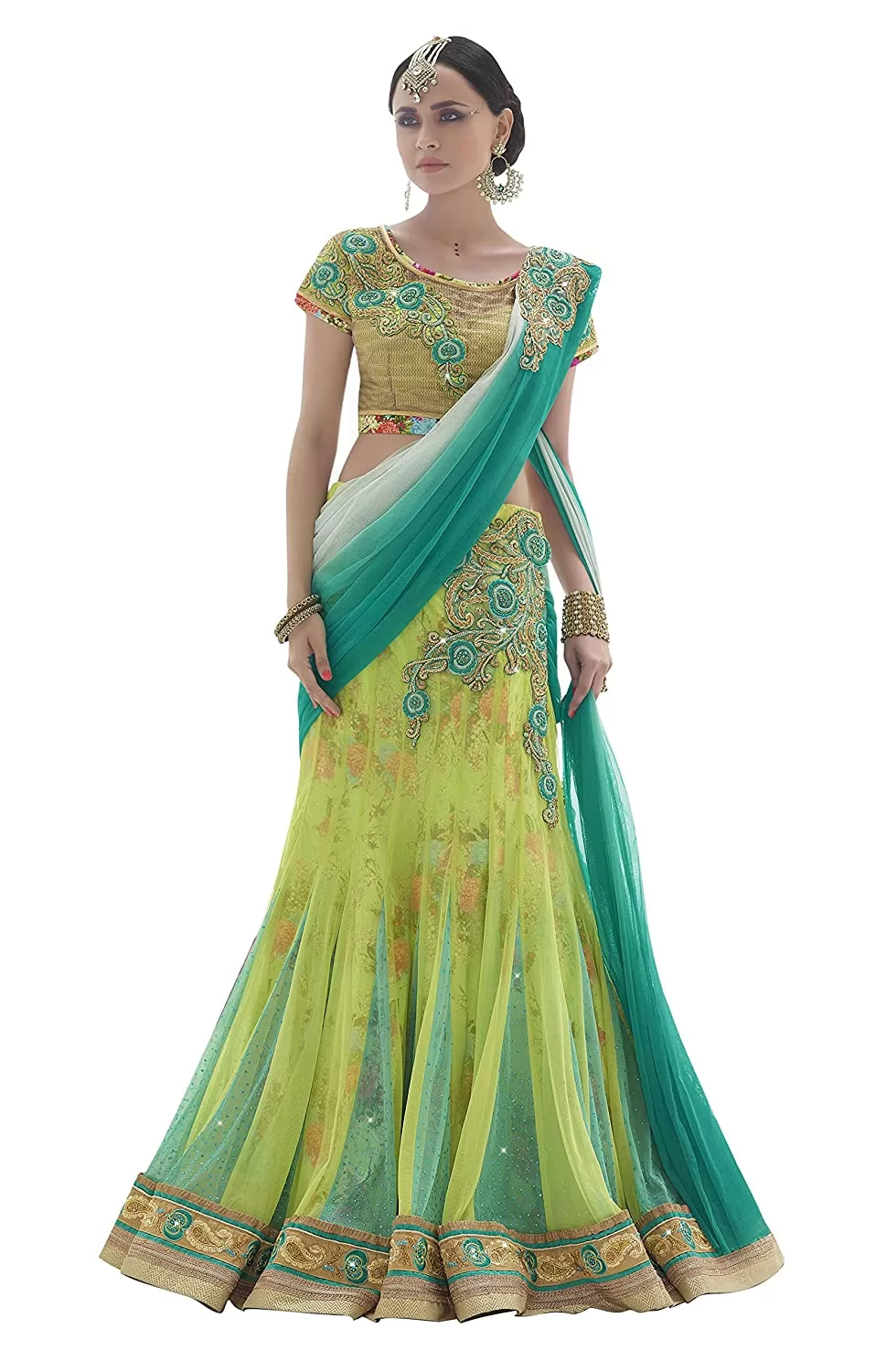 Unleashing the Beauty of Turquoise: A Stunning Lehenga Saree Collection