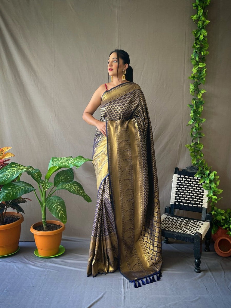 The Enduring Elegance of a Navy Blue Kanjeevaram Silk Saree for Weddings