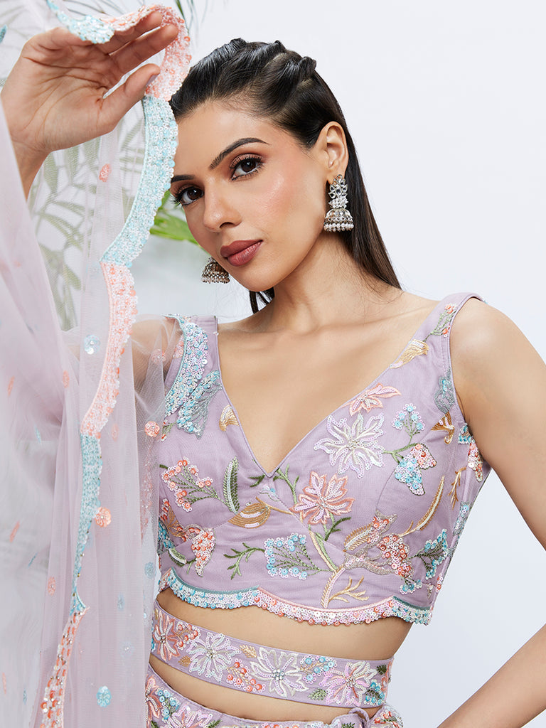 Steal the Spotlight in a Mesmerizing Mauve Sequin Lehenga Choli Set
