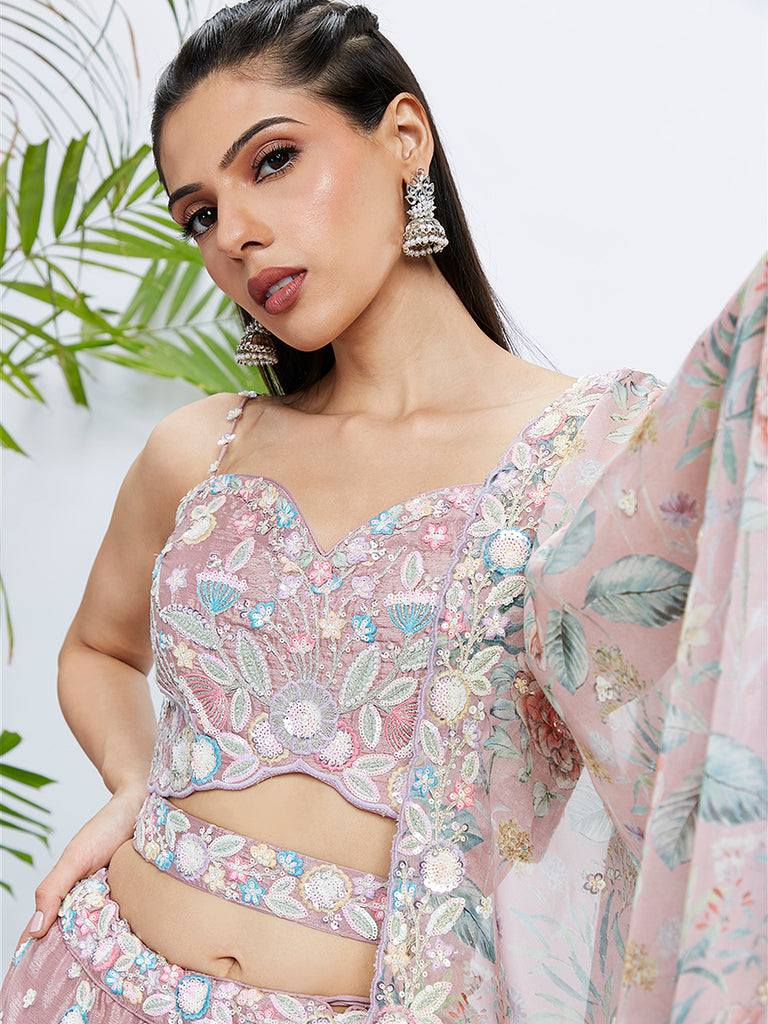 Bejeweled Beauty: The Rose Gold Lehenga Choli Set for Your Dream Celebration