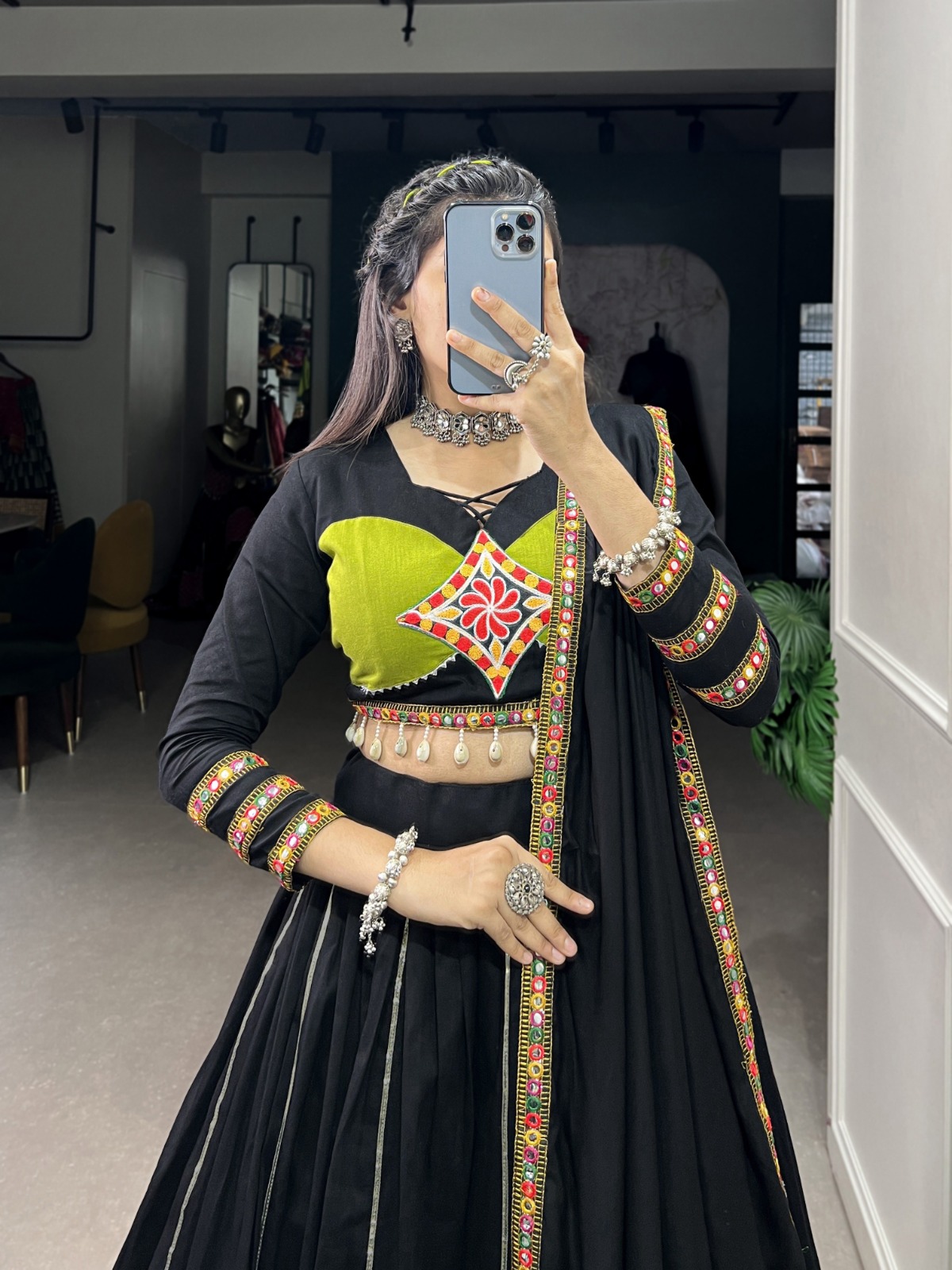 Black Lehenga Set with Gamthi Patchwork and Gota Patti
