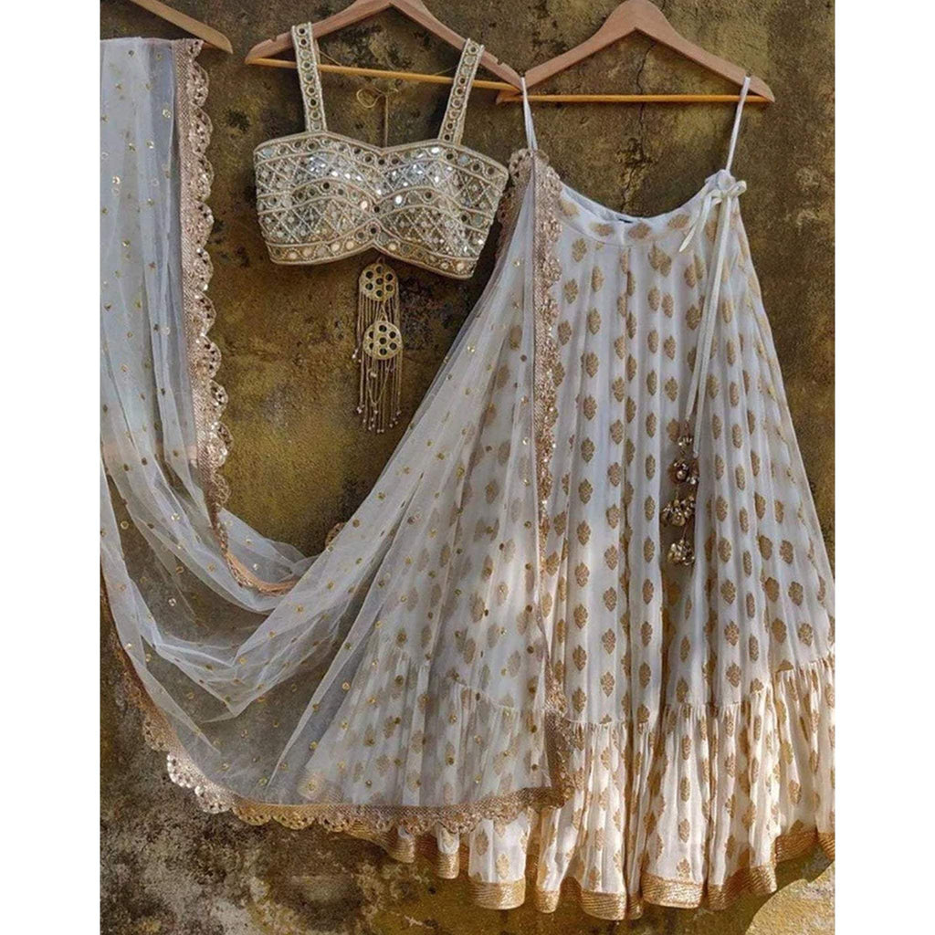 Timeless Elegance – The Allure of the Designer White Banarasi Silk Lehenga Choli